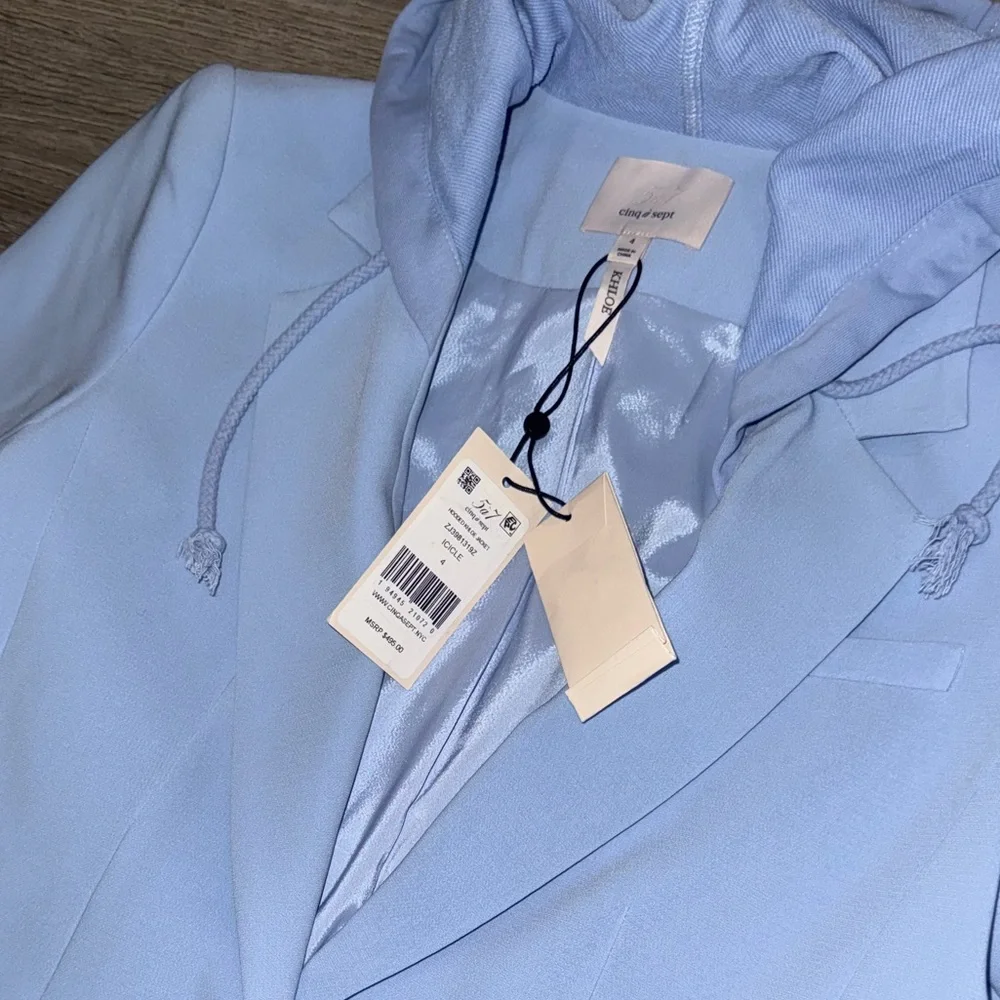 NWT CINQ A SEPT KHLOE ICICLE BLUE HOODED BLAZER JACKET 4 - Picture 11 of 12